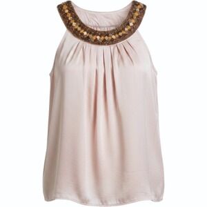 Dressbarn Goddess‎ Beaded Satin Cami Neck Romantic Coquette Mauve Top Womens M